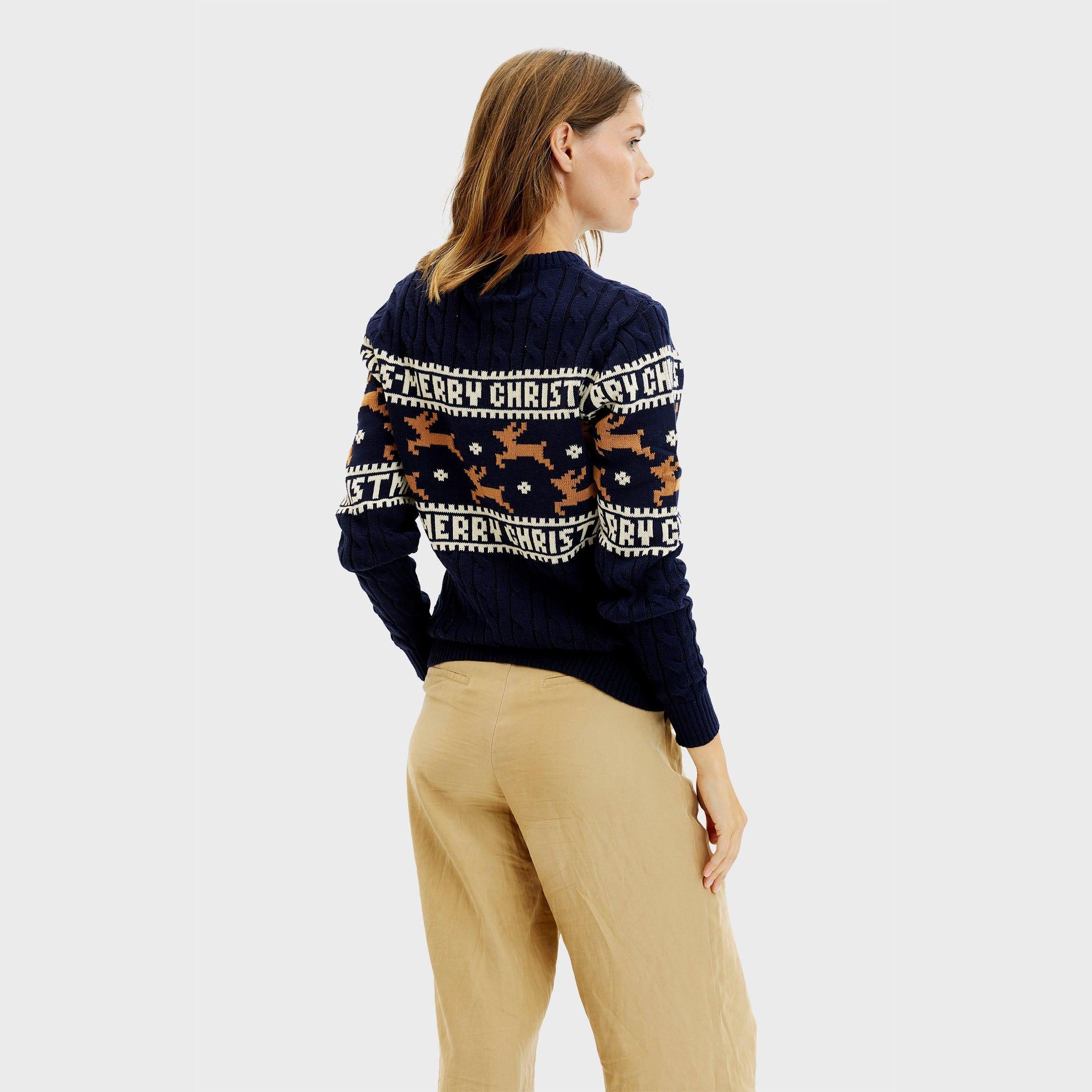 Der Elegante Weihnachtspullover Blau - Damen.